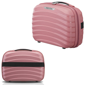 Set 4 Valigie Rigide Abs e PP con Beauty Case, Trolley 4 Ruote, Lucchetto Rosa