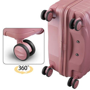 Set 4 Valigie Rigide Abs e PP con Beauty Case, Trolley 4 Ruote, Lucchetto Rosa