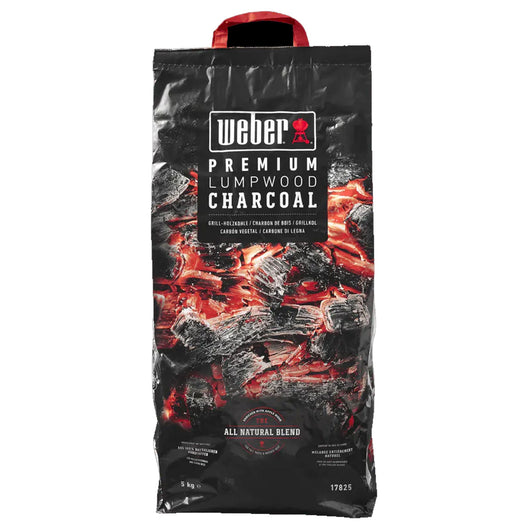 Bricchetti di Carbone Weber PREMIUM LUMPWOOD CHARCOAL da 5Kg per Barbecue con Legno di Faggio, Carpino, Betulla e Querci