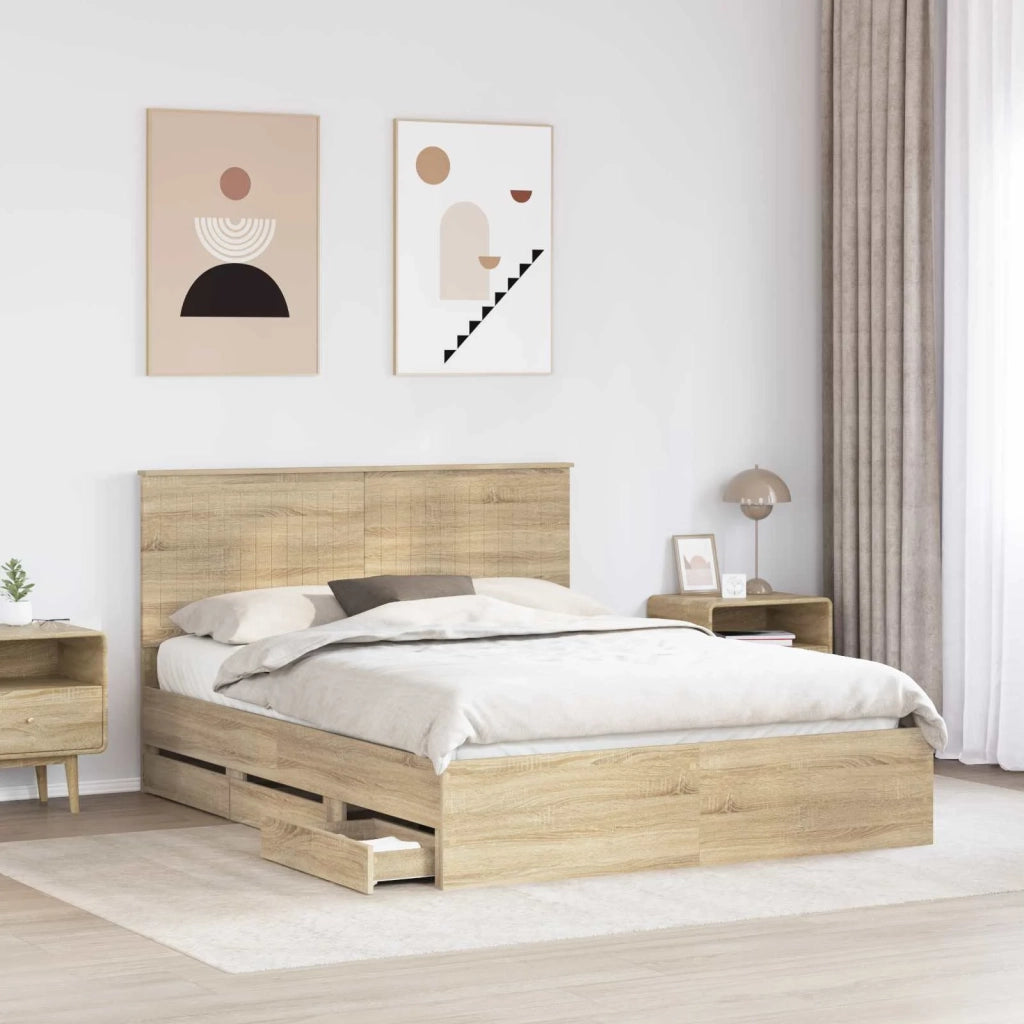 Letto matrimoniale | Letto per adulti | Struttura del letto con cassetto Rovere Sonoma 150 x 200 cm