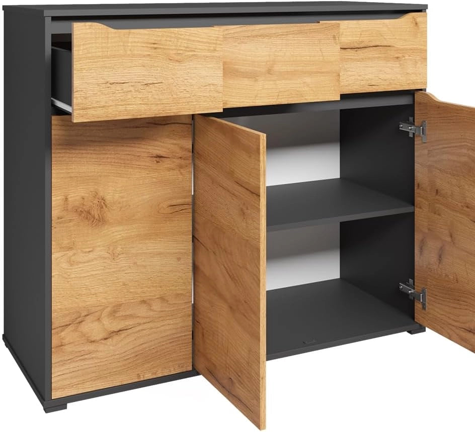 Credenza Ruben, Quercia dorata, 48 x 101.6 cm con cassetti, per riporre abiti e oggetti di uso quotidiano
