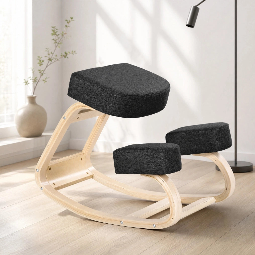 Sedia inginocchiata ergonomica in legno, nera