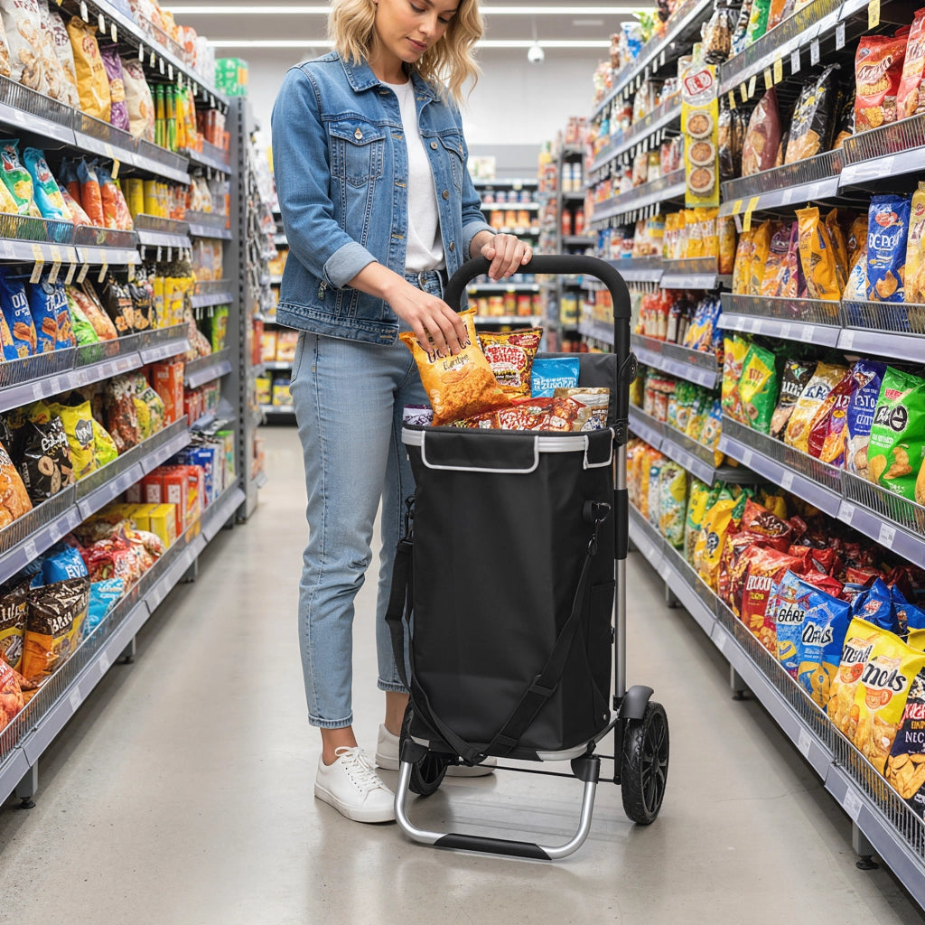 Carrello spesa pieghevole 3 in 1 ¨C Xylo ¨C 40L capacit¨¤ 25kg con scomparto termico nero