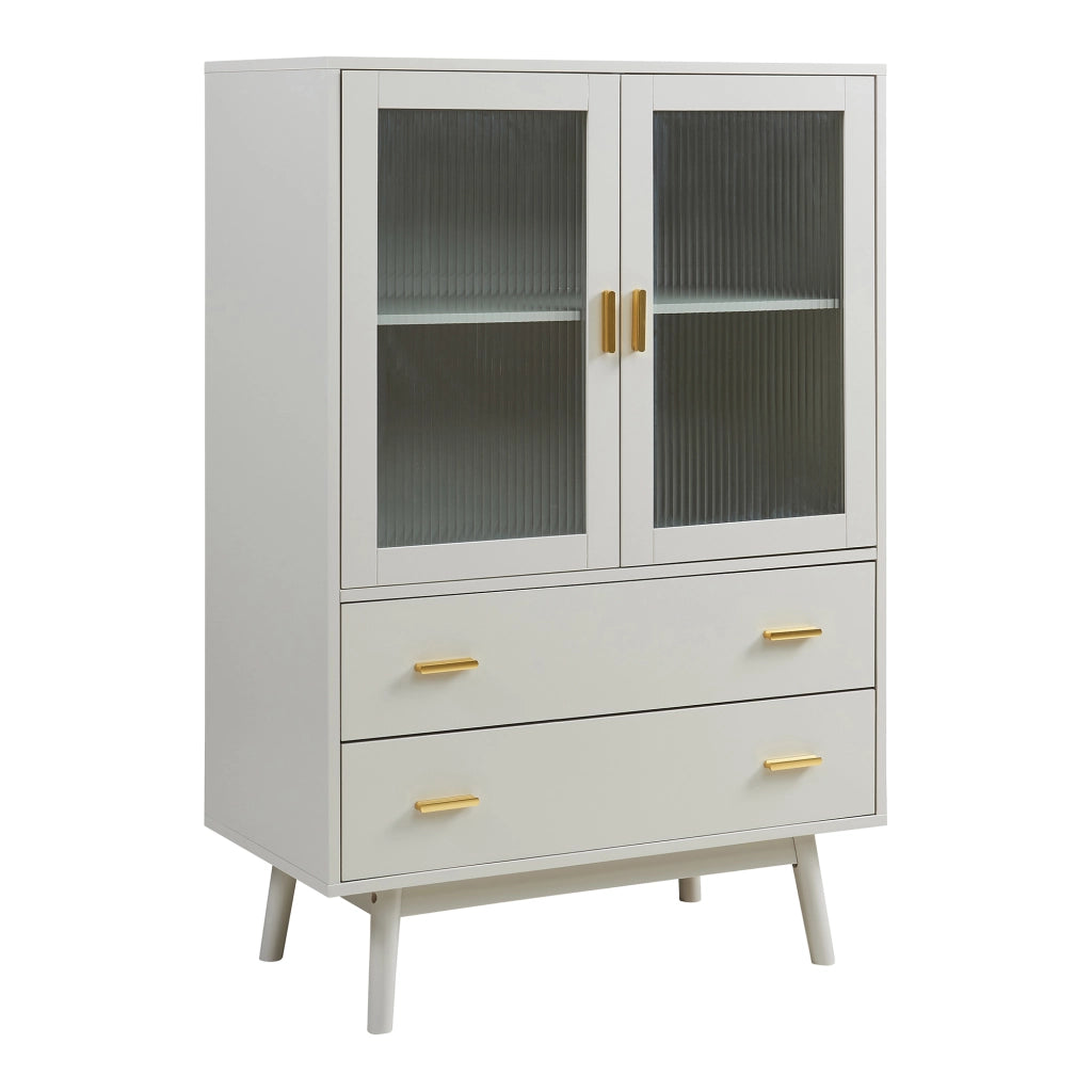 Credenza Susa con Vetrina e 2 Cassetti 120x80x40 cm Beige [en.casa]