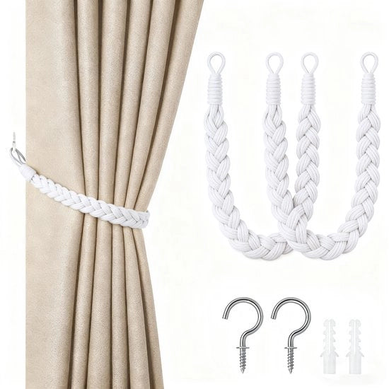 Doppio set di cordoncini per tende - 60cm cordoncino per tende con fermaglio - cordoncini per tende a mano - cordoncini per tende avvolgenti - con ganci - adatto per casa, ufficio, soggiorno, camera da letto