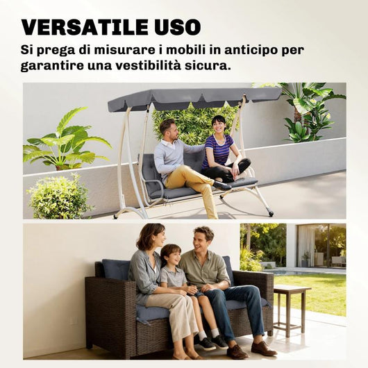 CUSCINO DA GIARDINO IN STILE CAPITONNÚ CON 6 LACCI, IN COTONE E POLIESTERE, 150X98X8 CM, GRIGIO SCURO