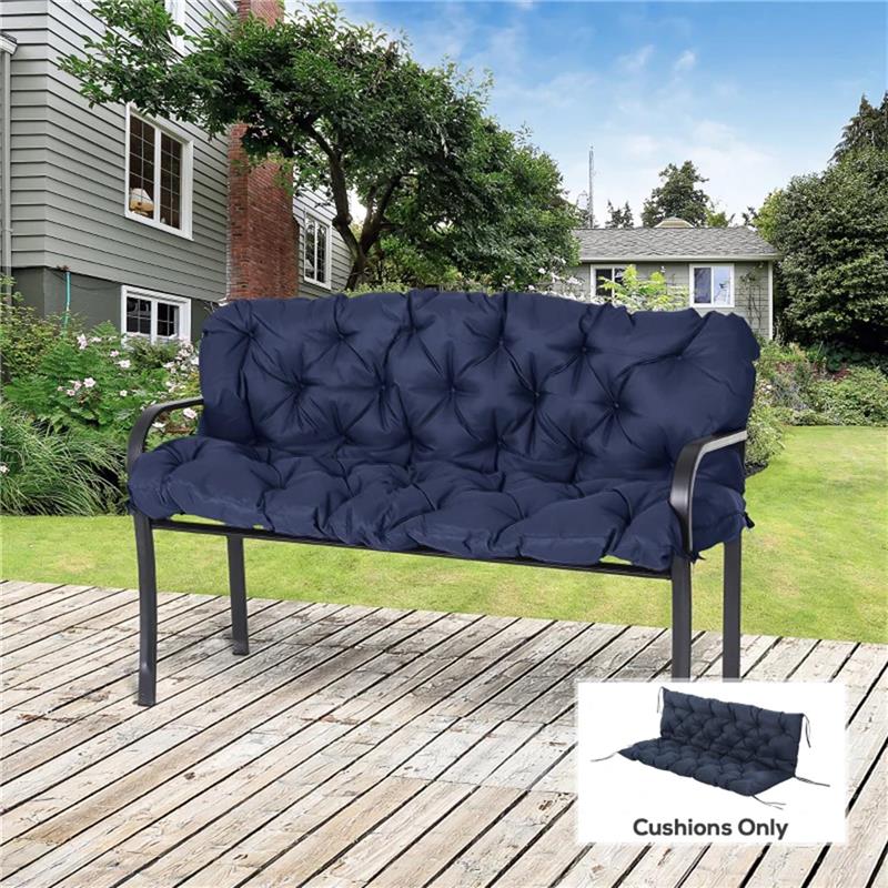 CUSCINO DA GIARDINO IN STILE CAPITONNÚ CON 6 LACCI, IN COTONE E POLIESTERE, 150X98X8 CM, BLU SCURO