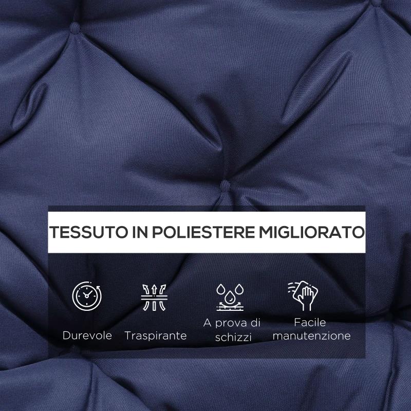 CUSCINO DA GIARDINO IN STILE CAPITONNÚ CON 6 LACCI, IN COTONE E POLIESTERE, 150X98X8 CM, BLU SCURO