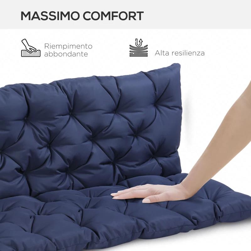 CUSCINO DA GIARDINO IN STILE CAPITONNÚ CON 6 LACCI, IN COTONE E POLIESTERE, 150X98X8 CM, BLU SCURO