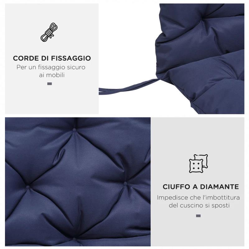 CUSCINO DA GIARDINO IN STILE CAPITONNÚ CON 6 LACCI, IN COTONE E POLIESTERE, 150X98X8 CM, BLU SCURO