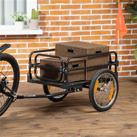 CARRELLO BICI DA 70L CON 2 RUOTE DA 16", 2 CATARIFRANGENTI E BANDIERINA, IN ACCIAIO E PE, 125X64X53.5 CM, NERO