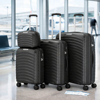 Set 4 Valigie Rigide Abs e PP con Beauty Case, Trolley 4 Ruote, Lucchetto Nero
