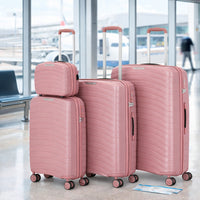 Set 4 Valigie Rigide Abs e PP con Beauty Case, Trolley 4 Ruote, Lucchetto Rosa