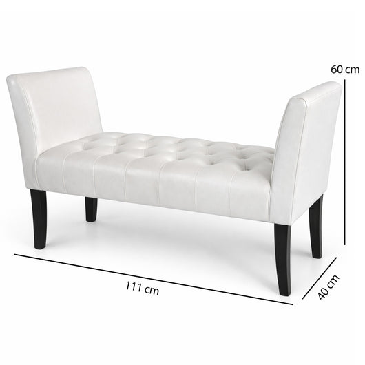 Panca Bianco con Piedi in Legno e Rivestimento Ecopelle Camera da Letto Ingresso