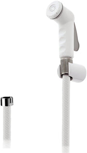 Set con doccetta bidet a pulsante bianca, flessibile e supporto