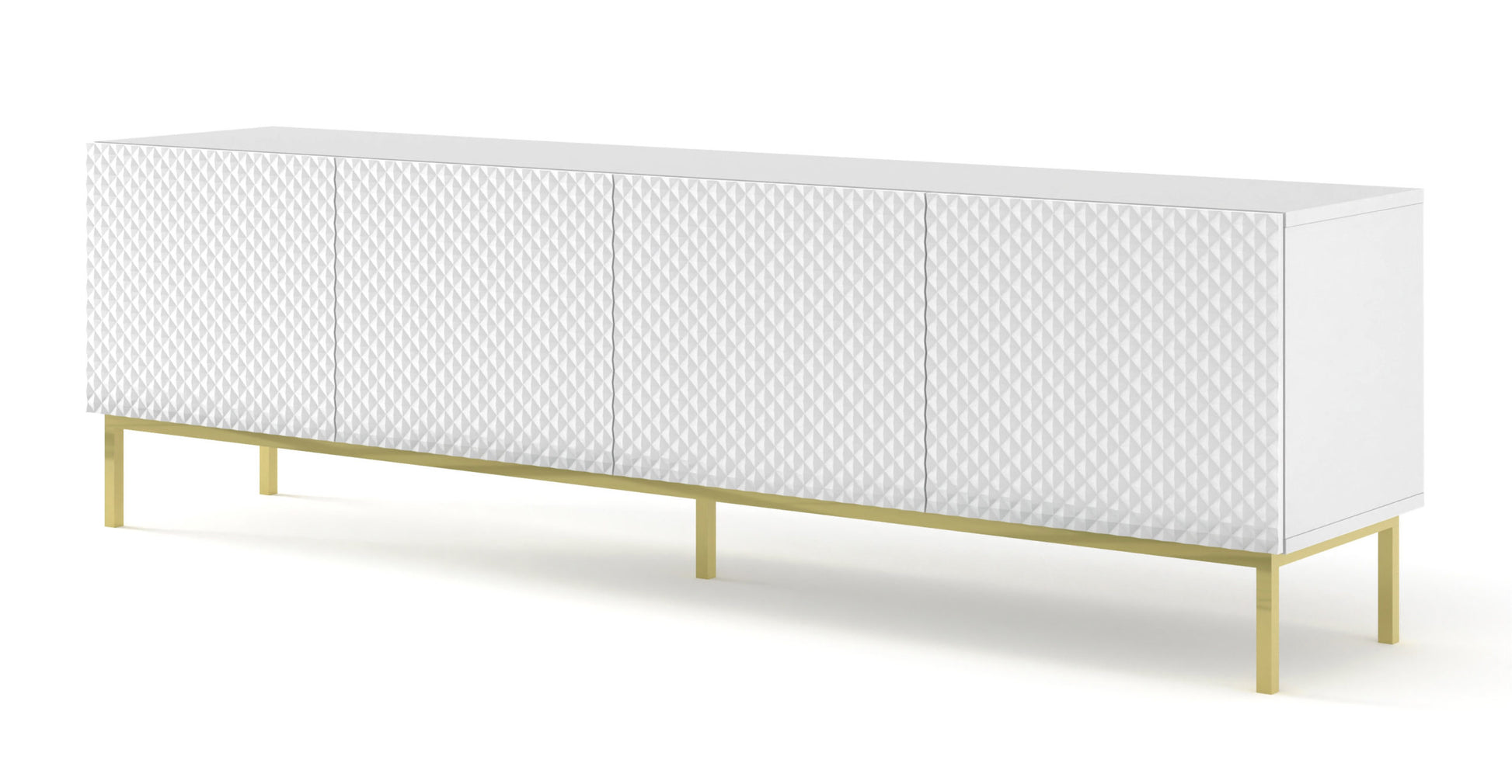 MOBILE RAVENNA C DIAMOND MDF HG PORTA TV 4D 200 BIANCO OPACO BIANCO LUCIDO CORNICE ORO