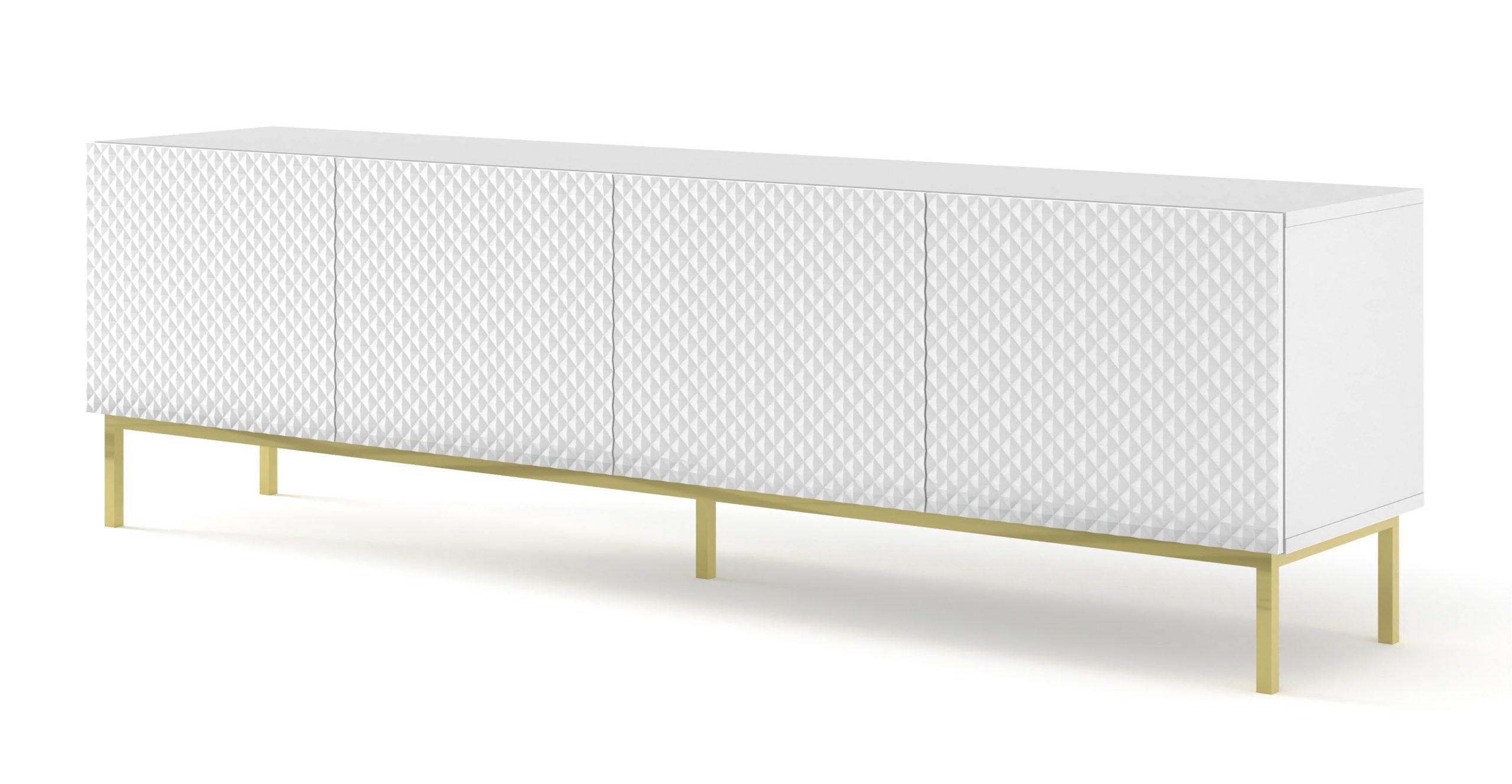 MOBILE RAVENNA C DIAMOND MDF HG PORTA TV 4D 200 BIANCO OPACO BIANCO LUCIDO CORNICE ORO