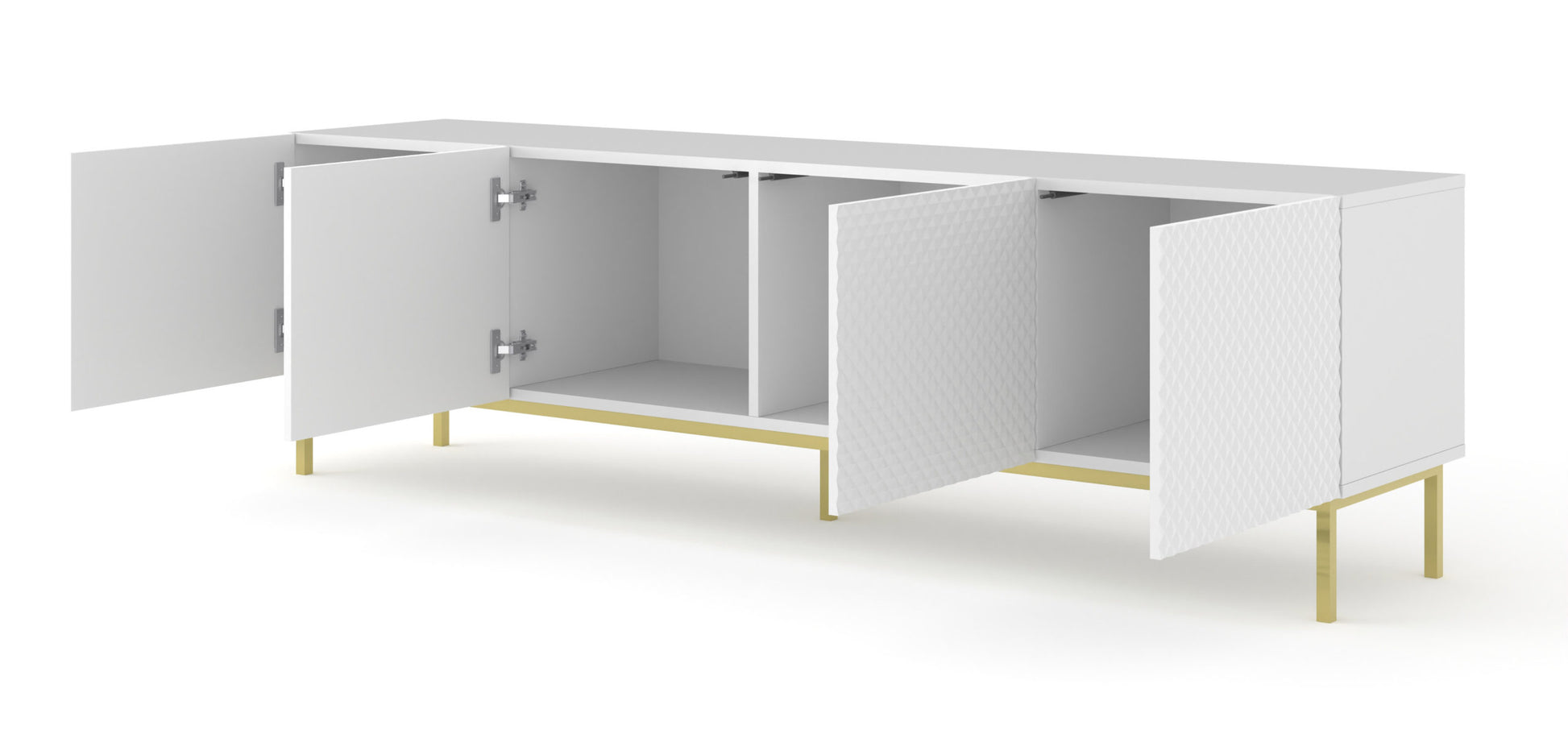 MOBILE RAVENNA C DIAMOND MDF HG PORTA TV 4D 200 BIANCO OPACO BIANCO LUCIDO CORNICE ORO