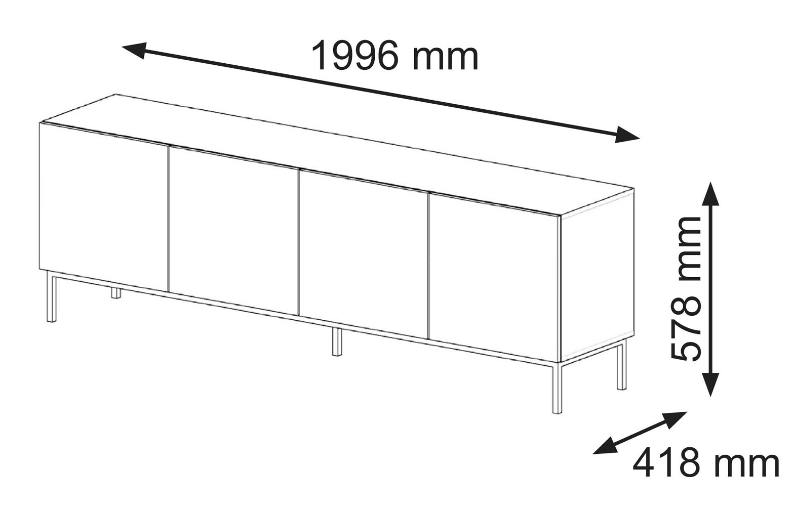 MOBILE RAVENNA C DIAMOND MDF HG PORTA TV 4D 200 BIANCO OPACO BIANCO LUCIDO CORNICE ORO