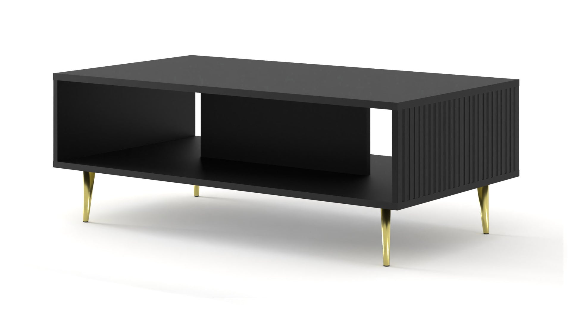 TAVOLINO DA CAFFÈ RAVENNA B IN MDF RIVESTITO 90x60x45 NERO OPACO GAMBE ORO