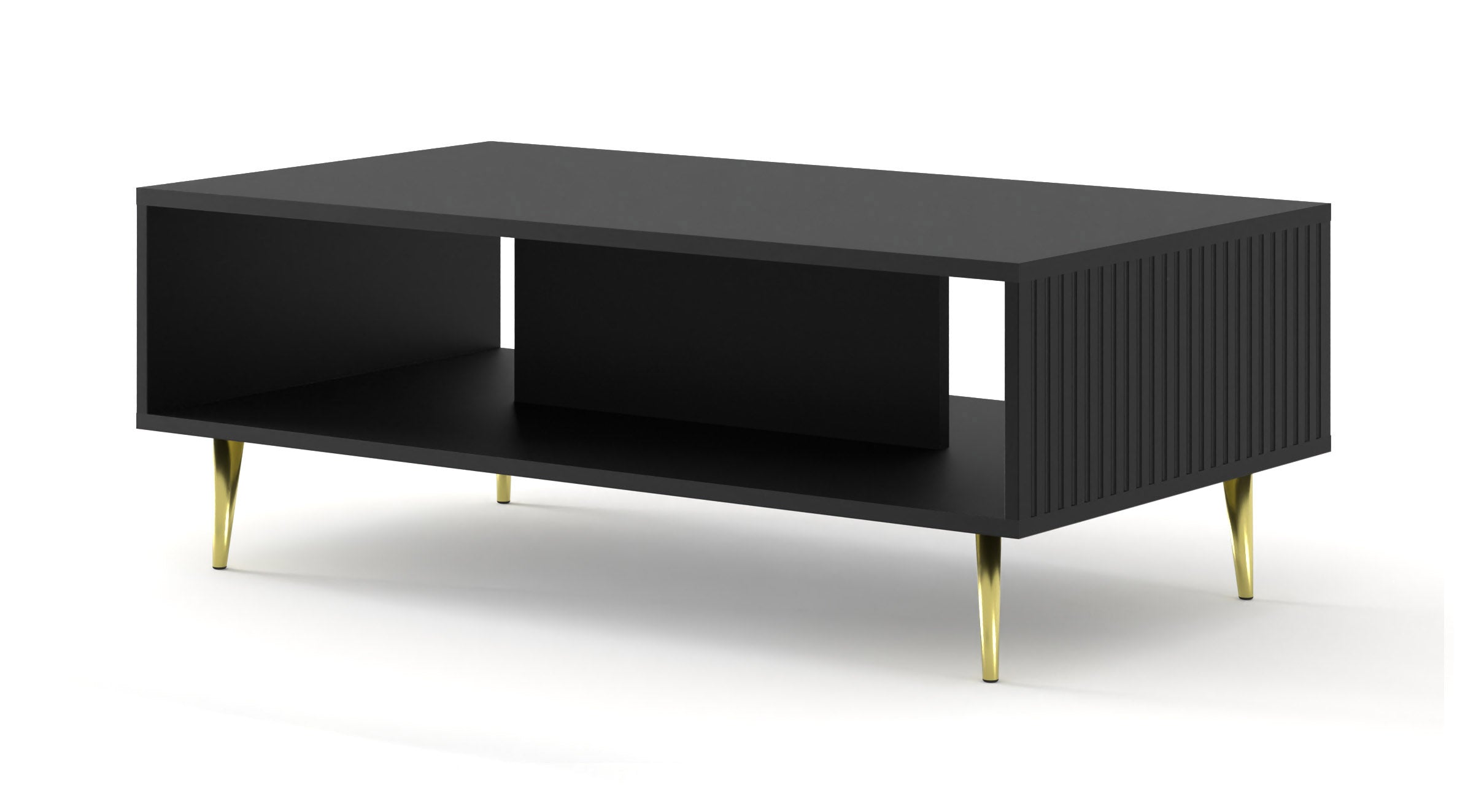 TAVOLINO DA CAFFÈ RAVENNA B IN MDF RIVESTITO 90x60x45 NERO OPACO GAMBE ORO