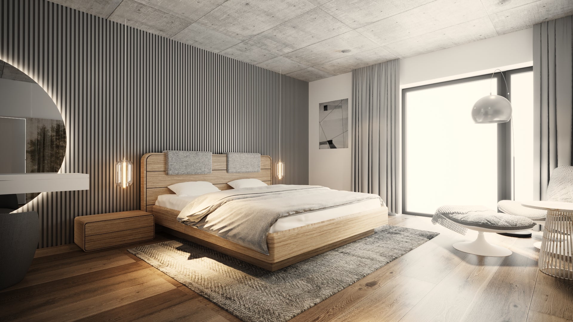 LETTO IMBOTTITO SENSE 140x200 SOLIK ROVERE NATURALE