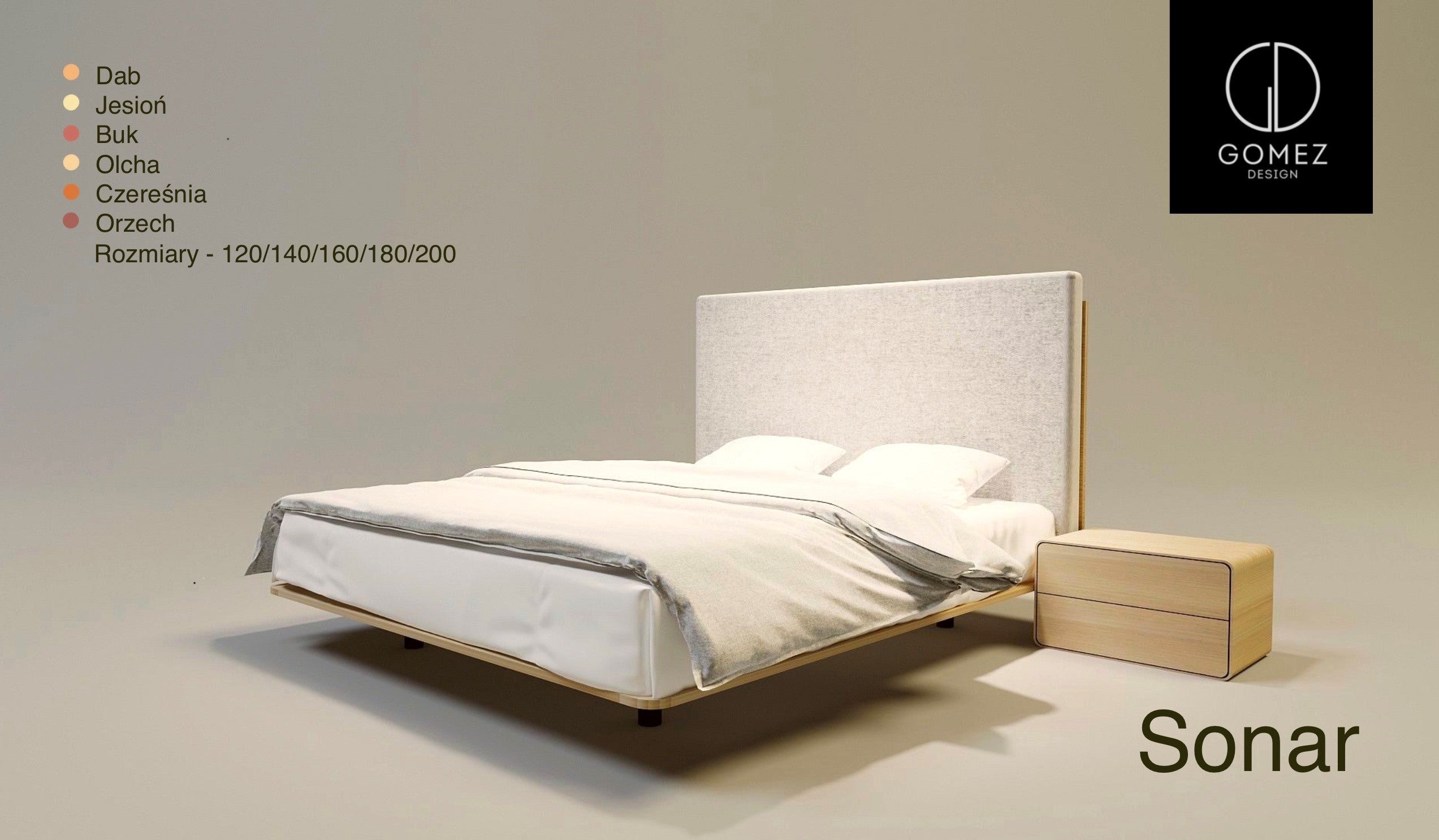 LETTO IMBOTTITO SONAR 140x200 SOLIK ROVERE NATURALE