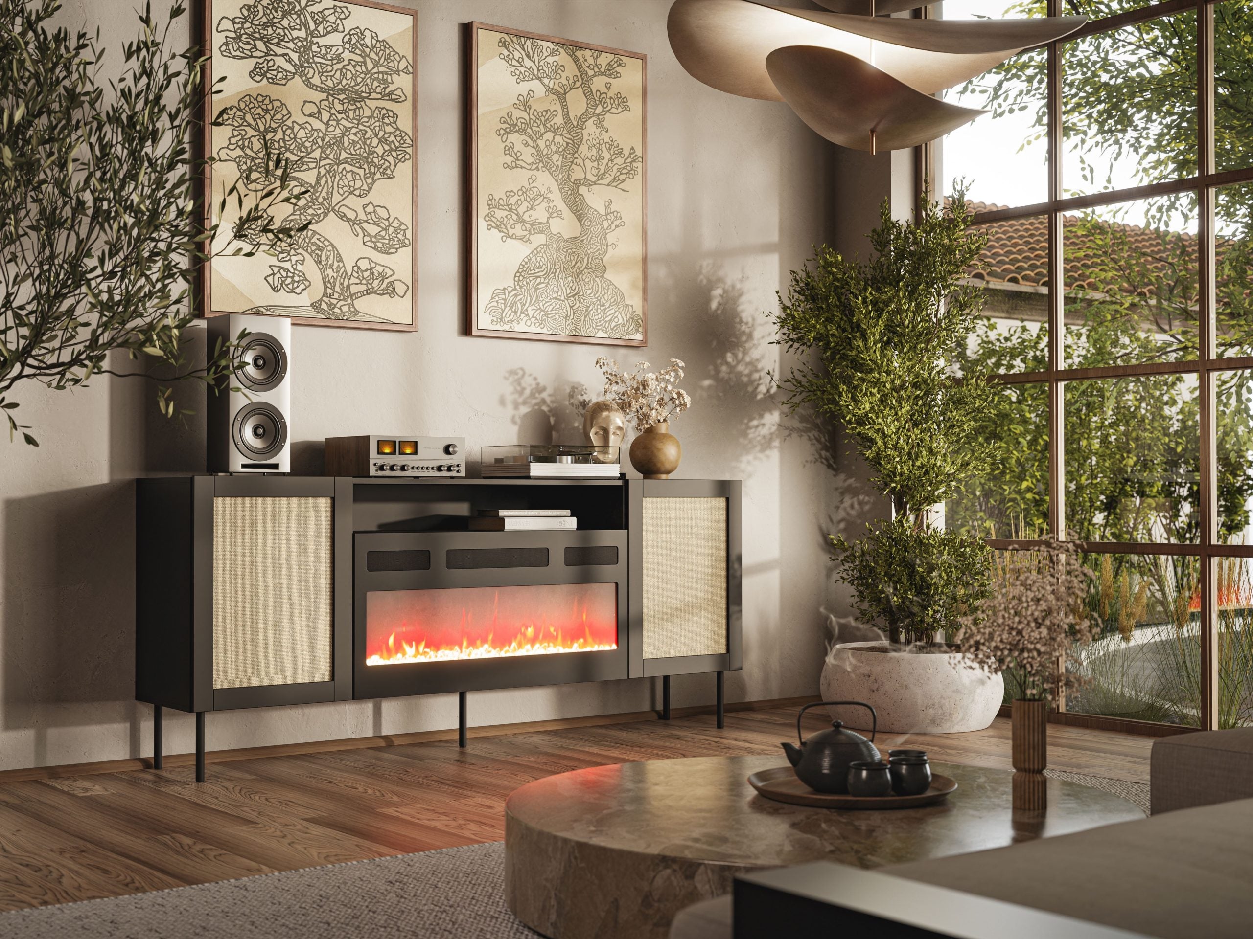 MOBILE YUCCA EF CABINET 200 NERO OPACO CALABRIA CON CAMINO JUTA