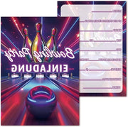 Carte di invito per bowling per bambini neon blu rosa viola