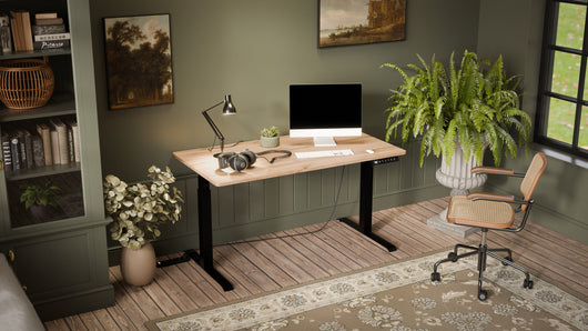 SCRIVANIA ELETTRICA REGOLABILE NOOM SCRIVANIA LUNGA MOTION 150 GAMBE NERE PIANO IN ROVERE WOTAN MOON