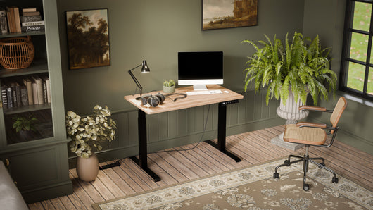 SCRIVANIA ELETTRICA REGOLABILE NOOM MOTION 120 GAMBE NERE PIANO ROVERE WOTAN MOON