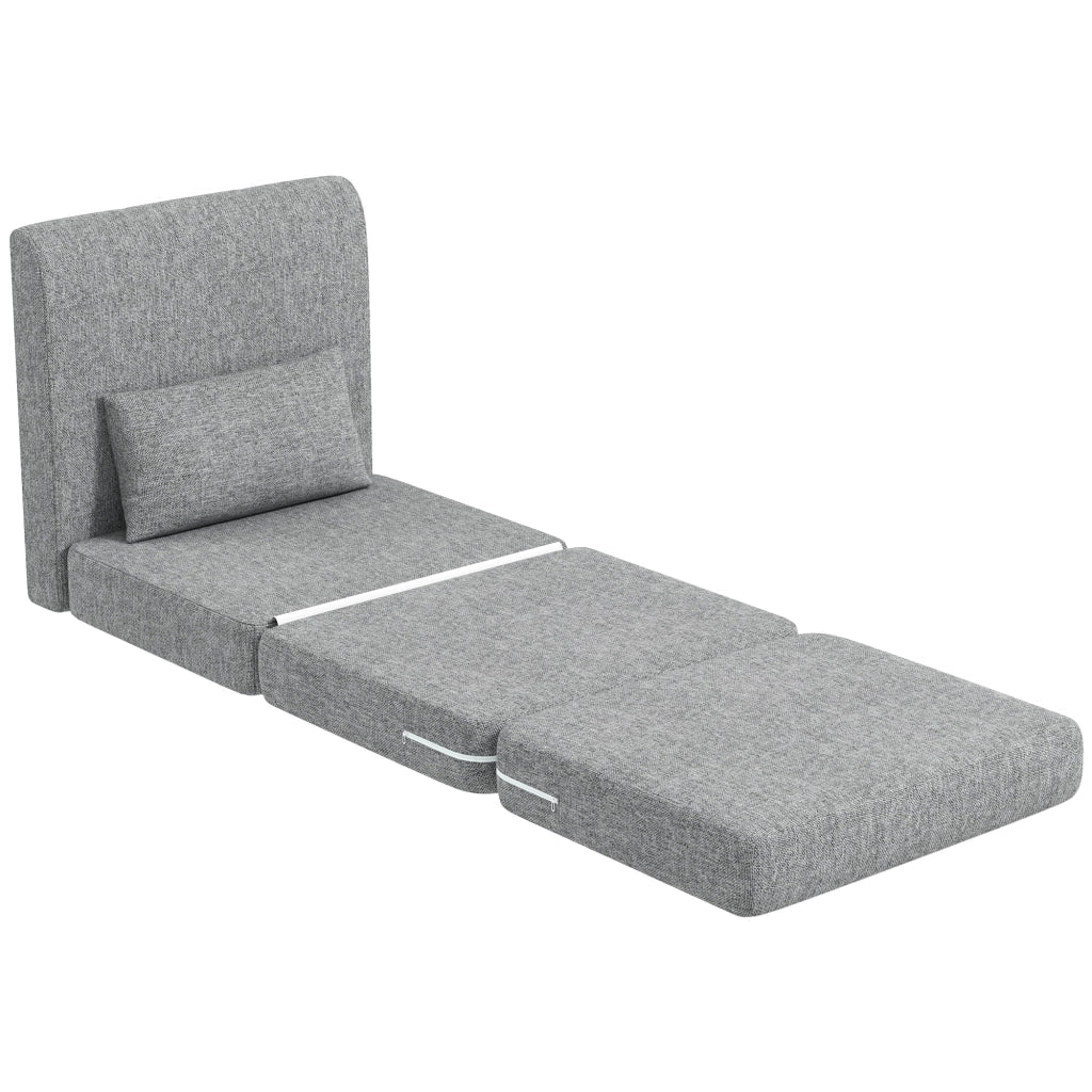 Poltrona Letto Pieghevole 3 Sezioni in Tessuto ¨C Zephmum ¨C Grigio 80x75x74 cm