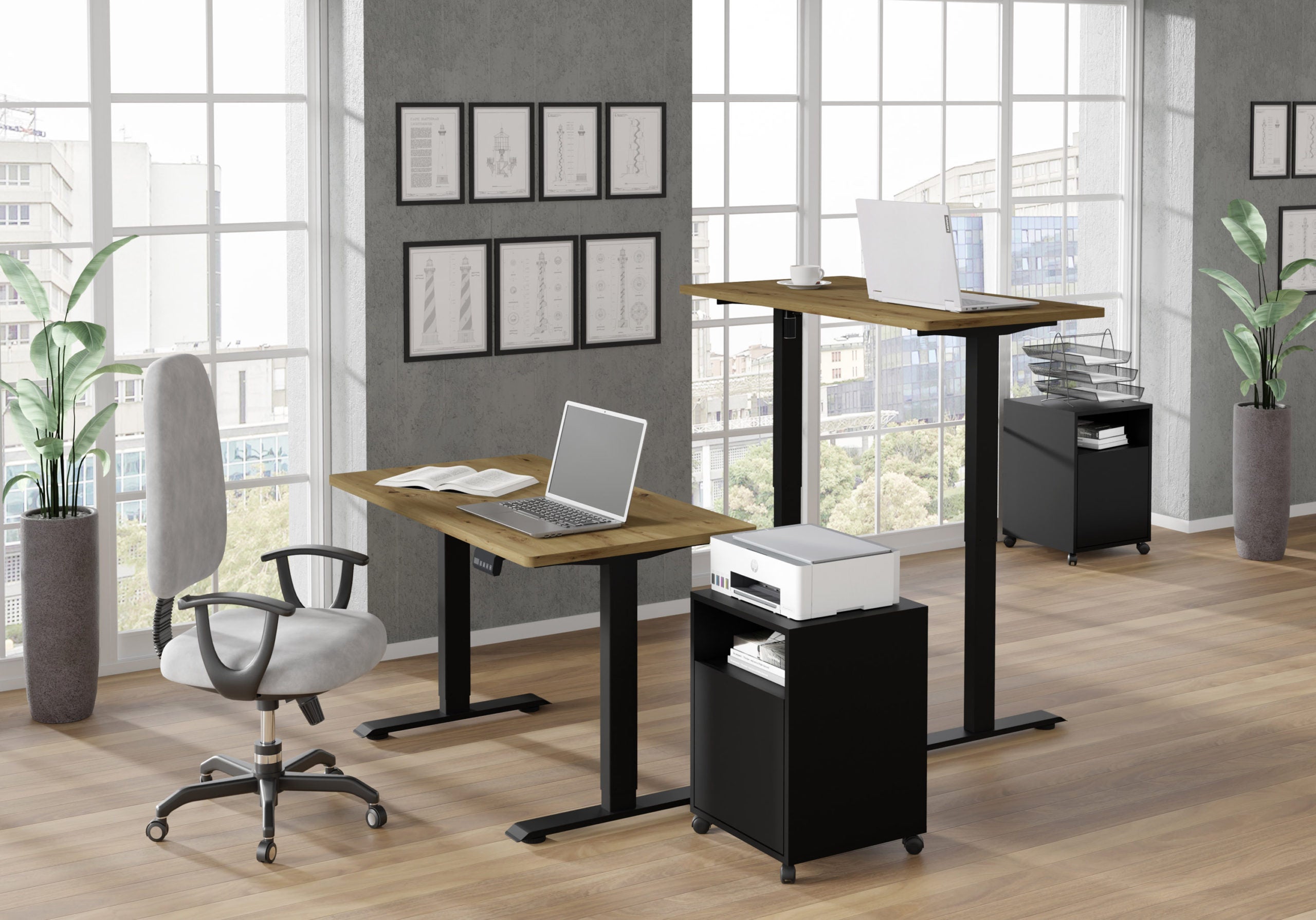 SCRIVANIA BIMOTION 1S NERO OPACO ROVERE ARTIGIANALE 120x65