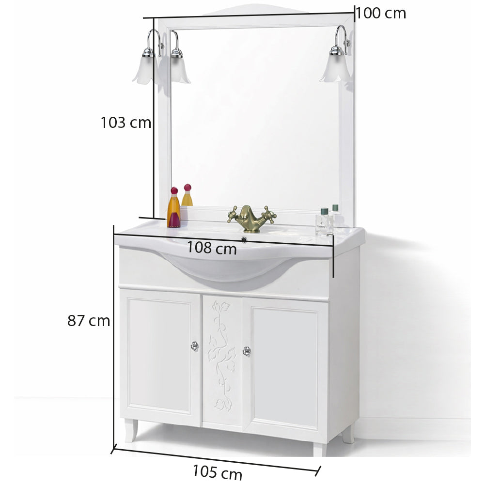 Mobile Da Bagno Bianco Completo Modello Giada 2 Ante 105cm Indipendente in Legno