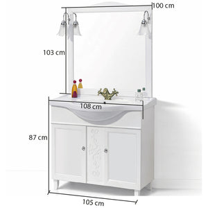 Mobile Da Bagno Bianco Completo Modello Giada 2 Ante 105cm Indipendente in Legno