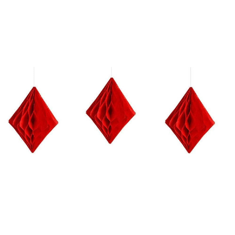Trade Shop - Set 3 Festoni Rombo Decorativi Rossi Carta Velina Decorazioni Addobbi Feste -
