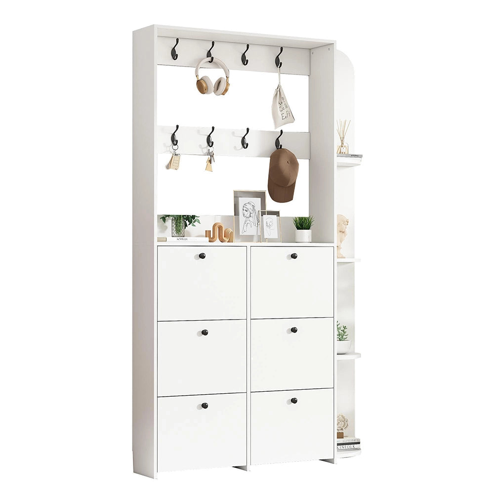 Attaccapanni Ingresso 120x24x200cm - Xylo - Multifunzione 3 in 1 con 8 Ganci, Colore Bianco