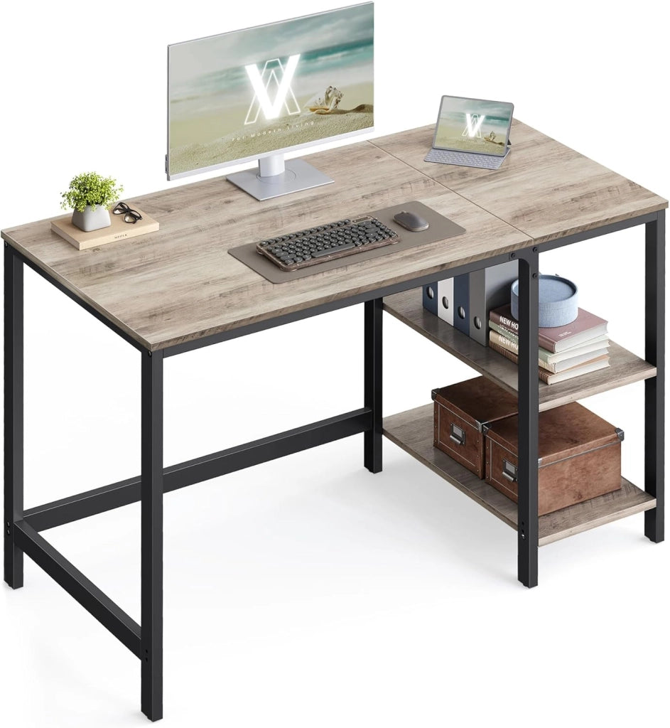 Scrivania per Computer, Scrittoio, 120 x 60 x 76 cm, Moderno, Tavolo da Lavoro, per Ufficio Camera da Letto Soggiorno, Greige Melange e Nero Inchiostro LWD47MB