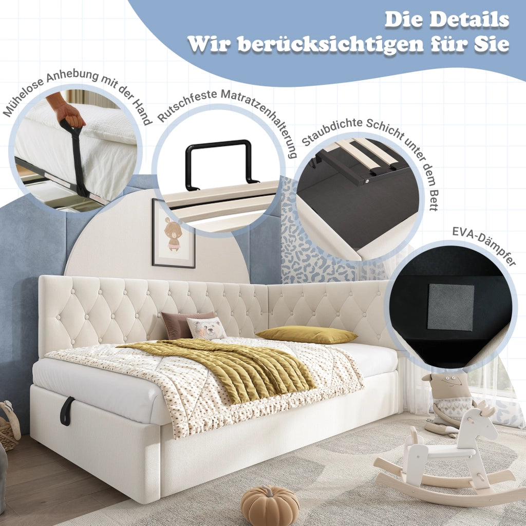 LETTO Contenitore 90x190 cm in velluto beige
