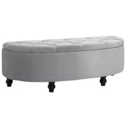 Panca Contenitore Fondoletto Imbottita a Semicerchio, Velluto e Legno, 120x46x42 cm, Grigio Chiaro