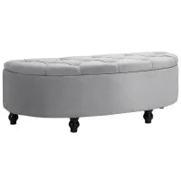 Panca Contenitore Fondoletto Imbottita a Semicerchio, Velluto e Legno, 120x46x42 cm, Grigio Chiaro