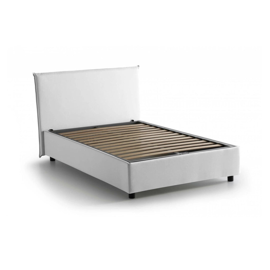 Letto matrimoniale Angelic, Letto contenitore con rivestimento in tessuto, Made in Italy, Apertura frontale, adatto per materasso cm 140x190, Bianco