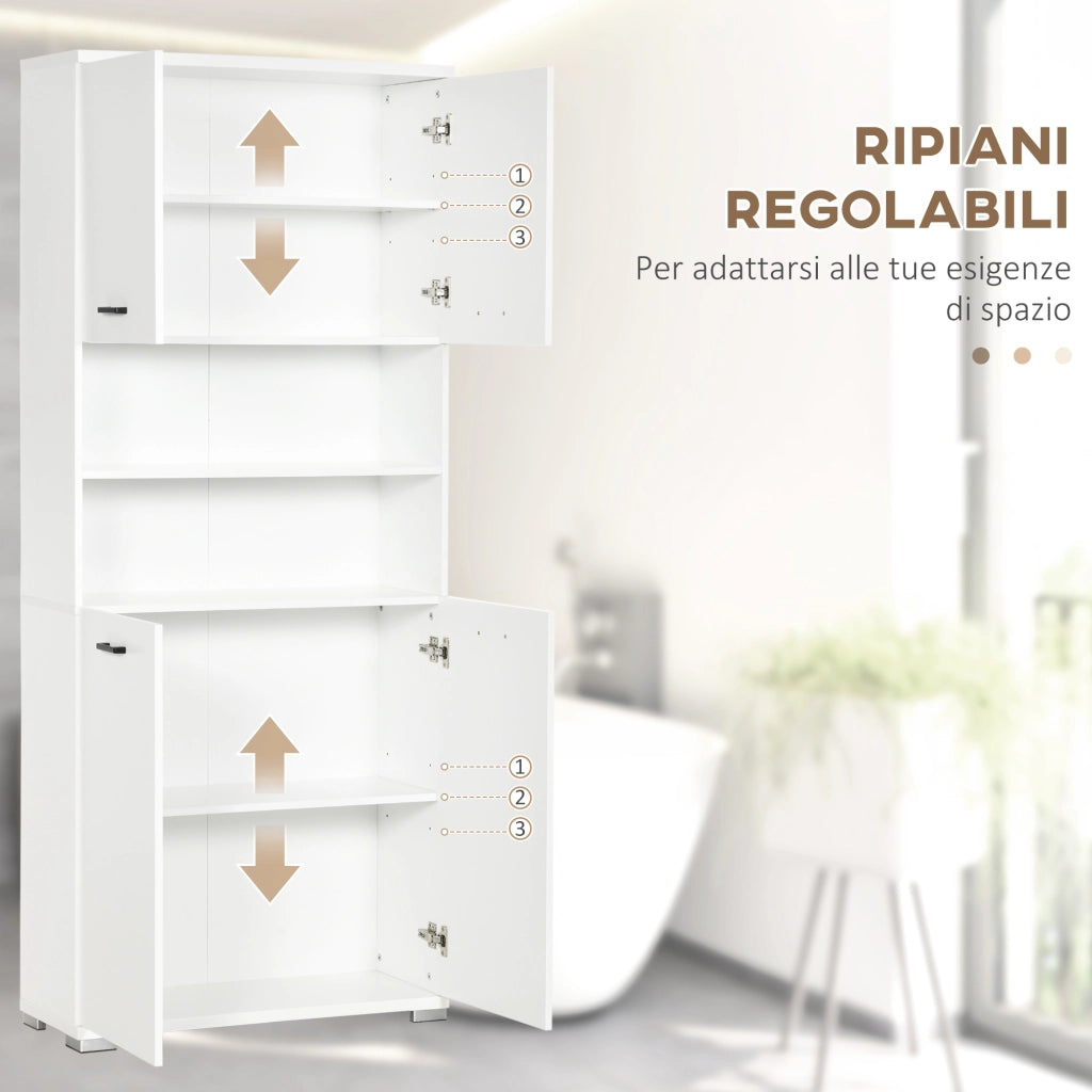 EasyComfort Mobile Bagno in Truciolato Bianco con 2 Armadietti con Ante e 2 Ripiani Aperti, 80x33.5x190 cm