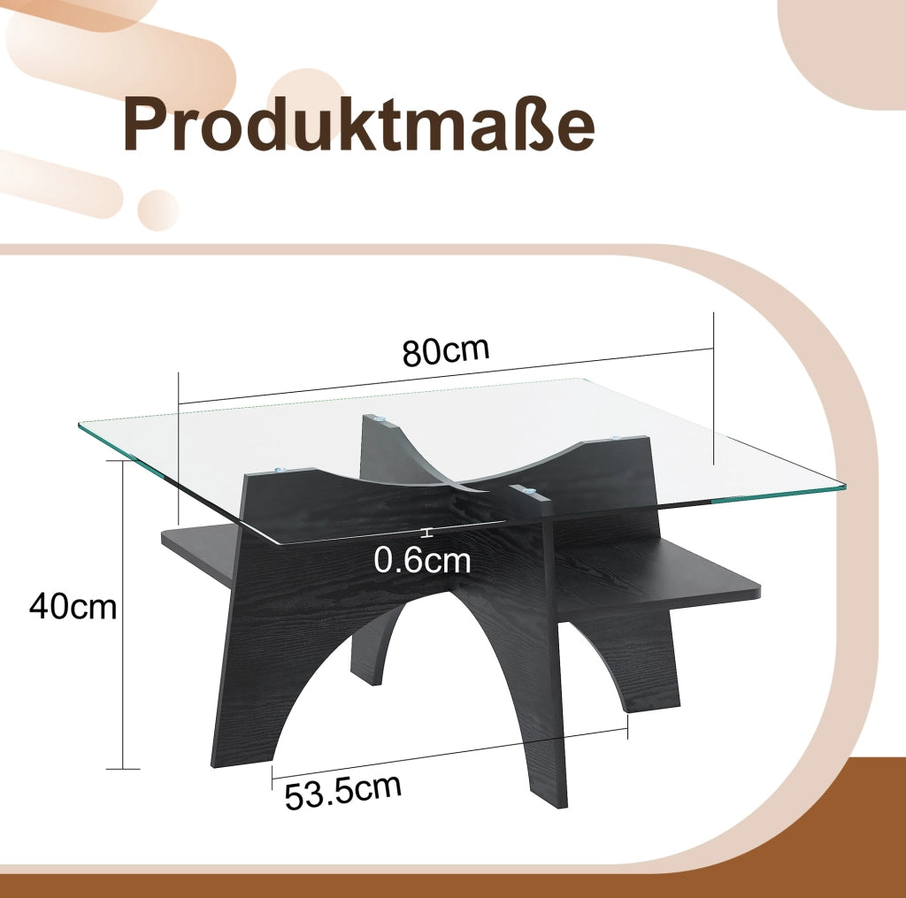 Tavolino da caffè quadrato 80 cm in vetro e MDF nero
