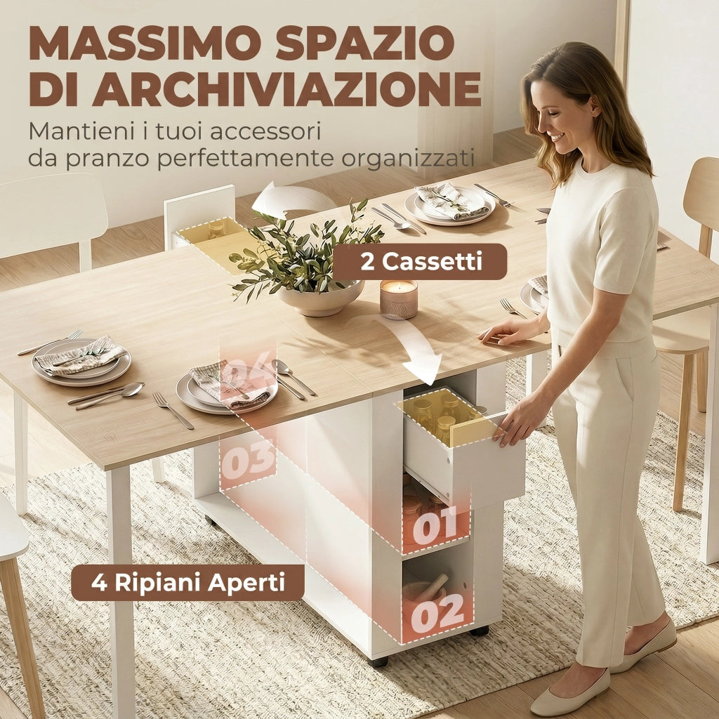 Tavolo Pieghevole da Pranzo Allungabile con Cassetti ¨C Zephmum ¨C Legno Effetto Rovere 120x80x75 cm