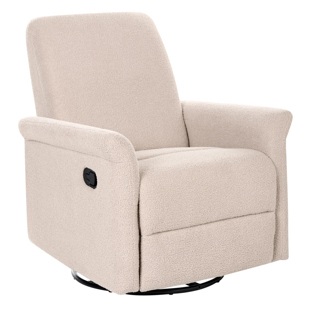 Poltrona reclinabile beige chiaro con meccanismo manuale rivestita in bouclé con schienale regolabile e poggiapiedi estraibile