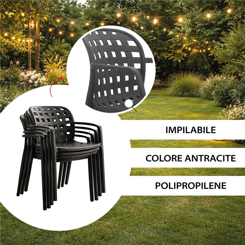 SHARON POLTRONA IMPILABILE IN POLIPROPILENE 58X57,5X82,5 CM ANTRACITE