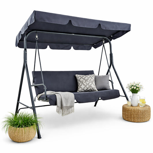 Dondolo Altalena da Giardino 3 Posti con Parasole Regolabile in acciaio Grigio