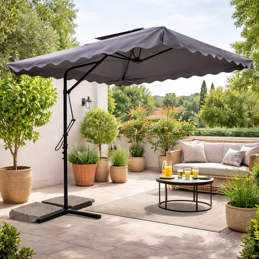 Ombrellone da Giardino Palo Decentrato 2.5x2.5 mt Impermeabile Grigio Apri&Chiudi