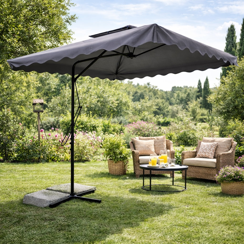 Ombrellone da Giardino Palo Decentrato 2.5x2.5 mt Impermeabile Grigio Apri&Chiudi